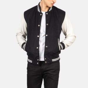 Vaxton Black & White Hybrid Varsity Jackets