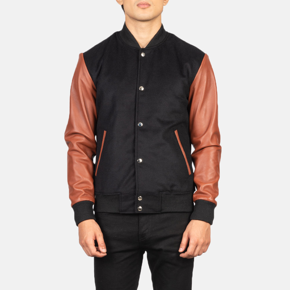Vaxton Brown & Black Hybrid Varsity Jackets - Image 4