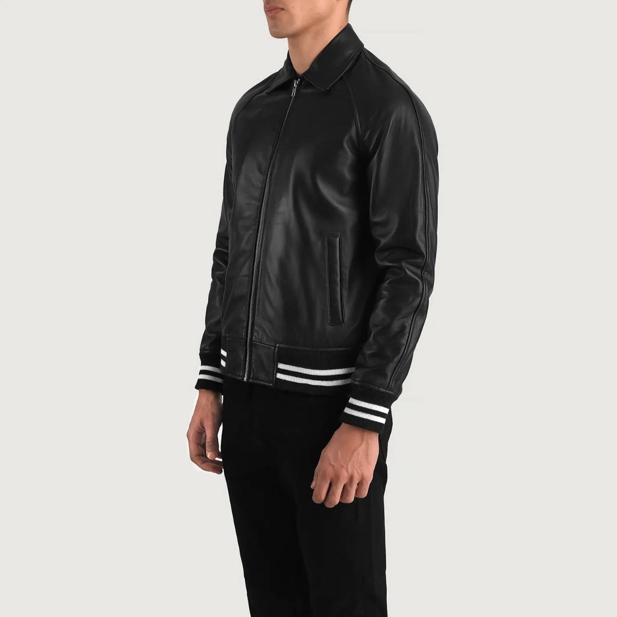 Walton Black Leather Varsity Jacket - Image 2