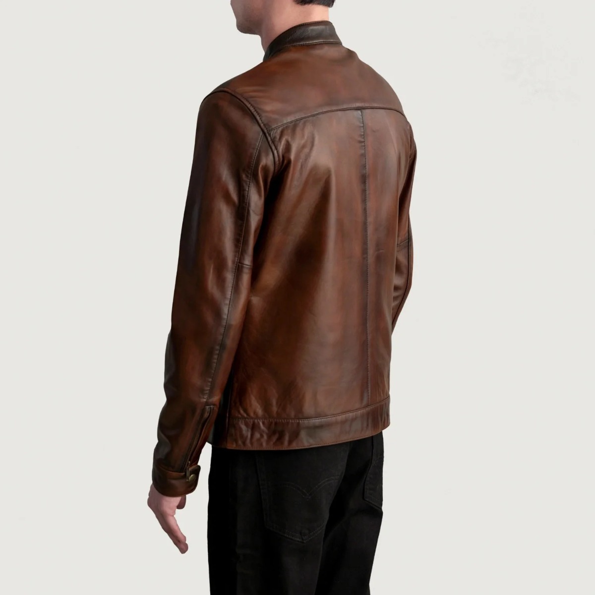 Zen Distressed Brown Leather Biker Jacket - Image 6