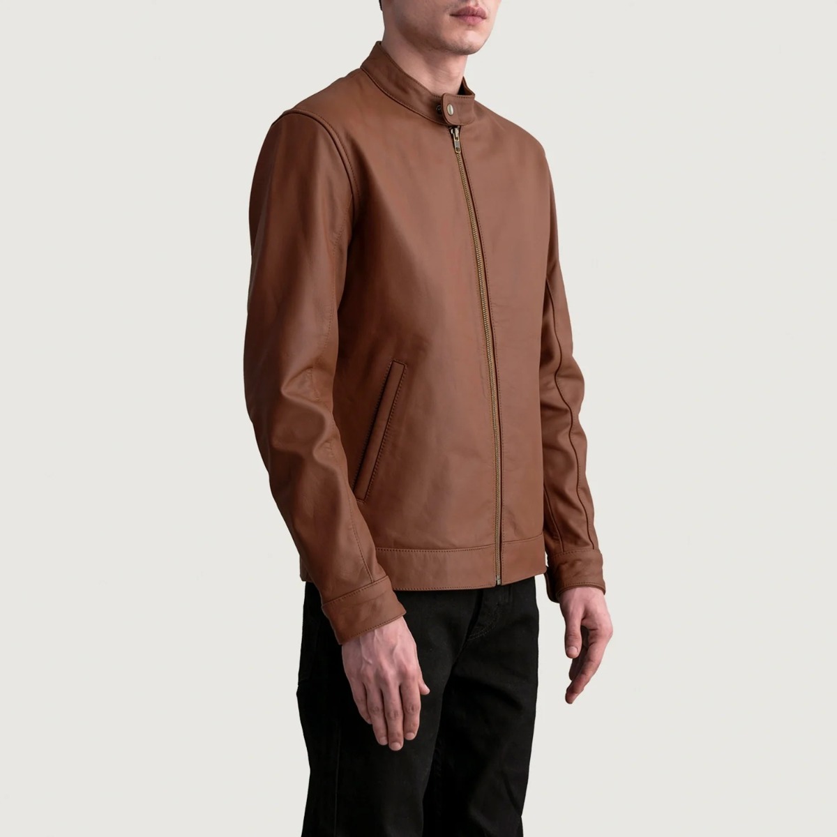 Zen Matte Brown Leather Biker Jacket - Image 4