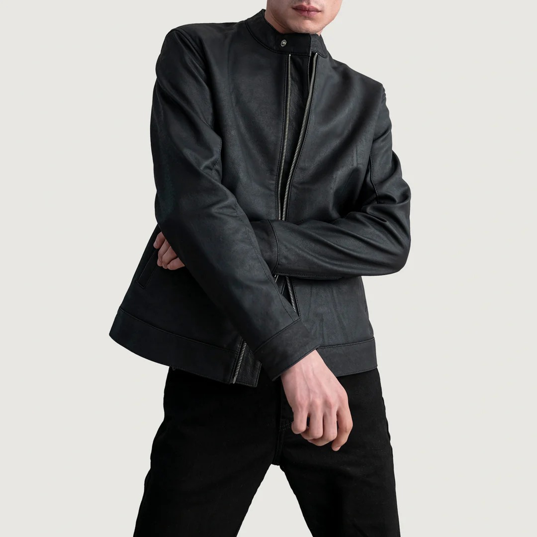 Zen Tumbled Black Leather Biker Jacket - Image 4