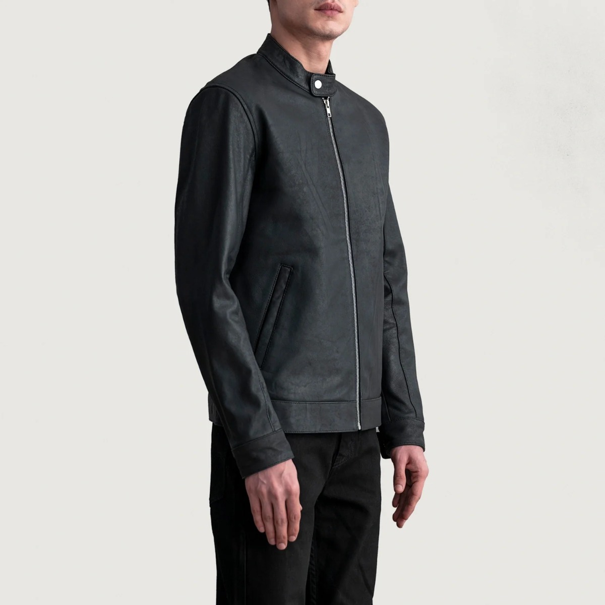 Zen Tumbled Black Leather Biker Jacket - Image 3