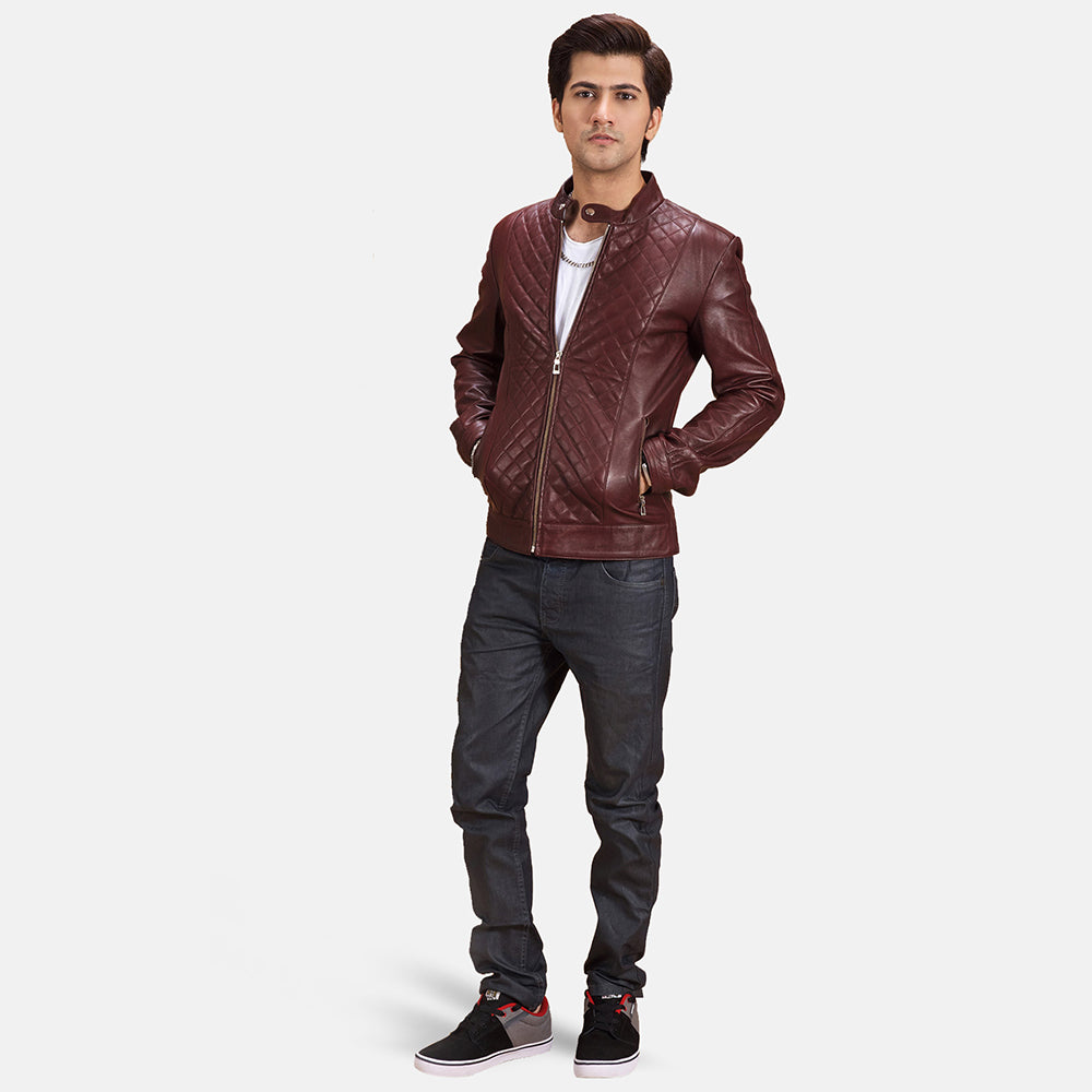 Burgunn Dee Maroon Leather Biker Jackets - Image 2