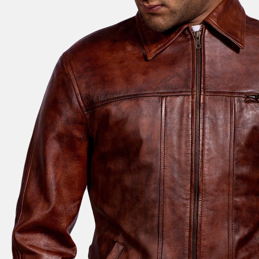 Abstract Maroon Leather Jackets - Image 4