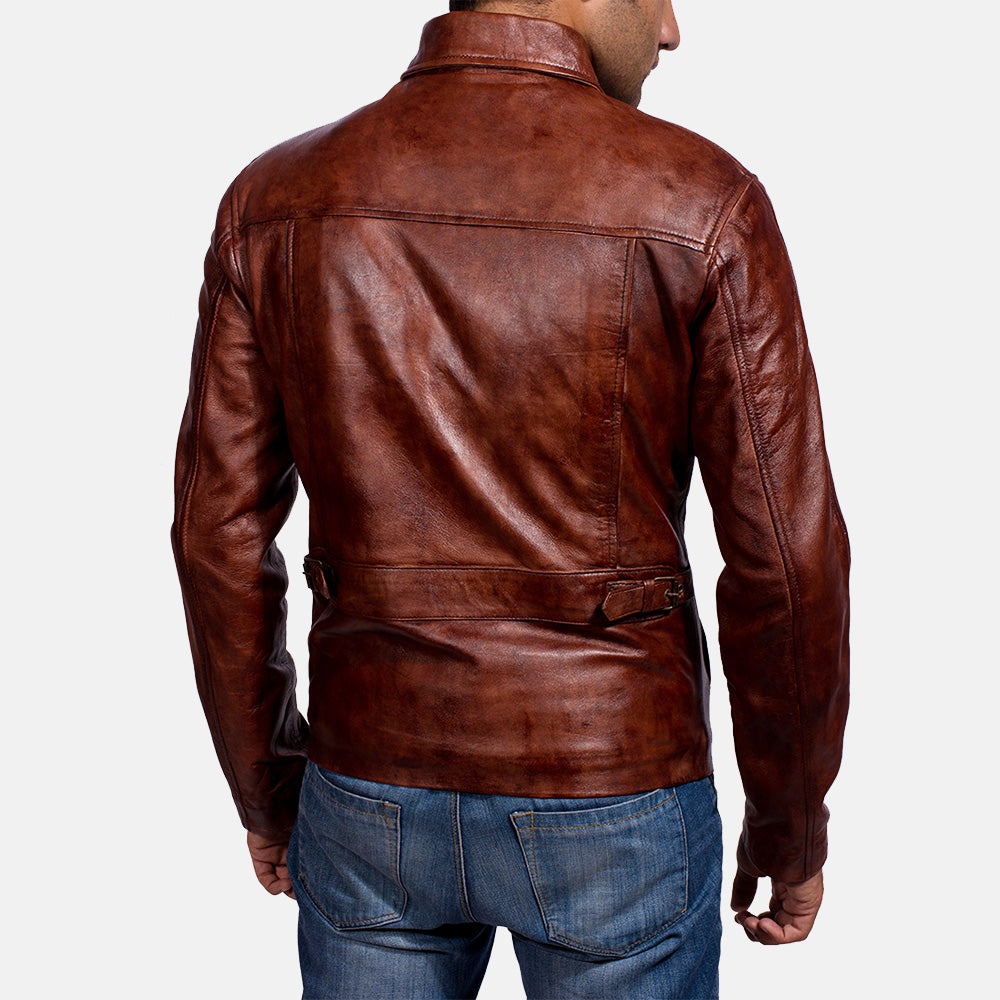 Abstract Maroon Leather Jackets - Image 3