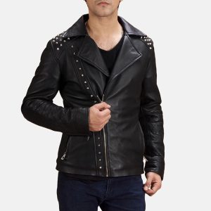 Black Studded Leather Biker Jackets
