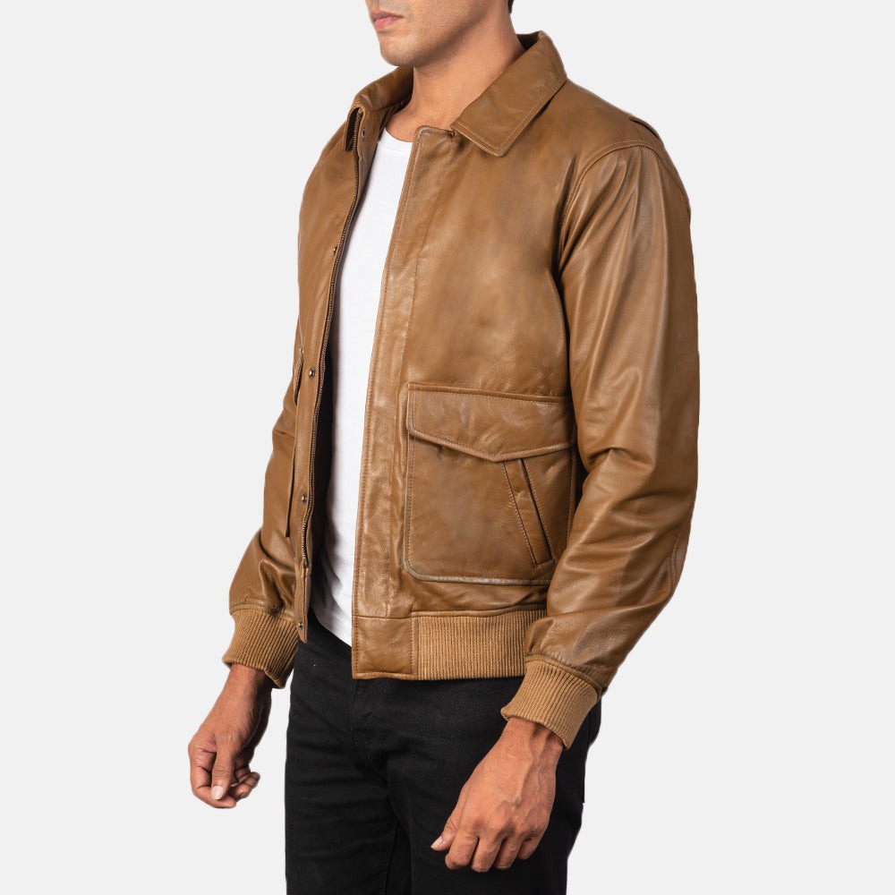 Coffmen Olive Brown A2 Leather Bomber Jacket - Image 3