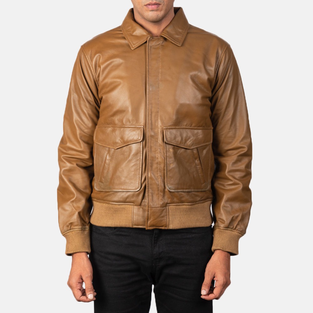 Coffmen Olive Brown A2 Leather Bomber Jacket - Image 4