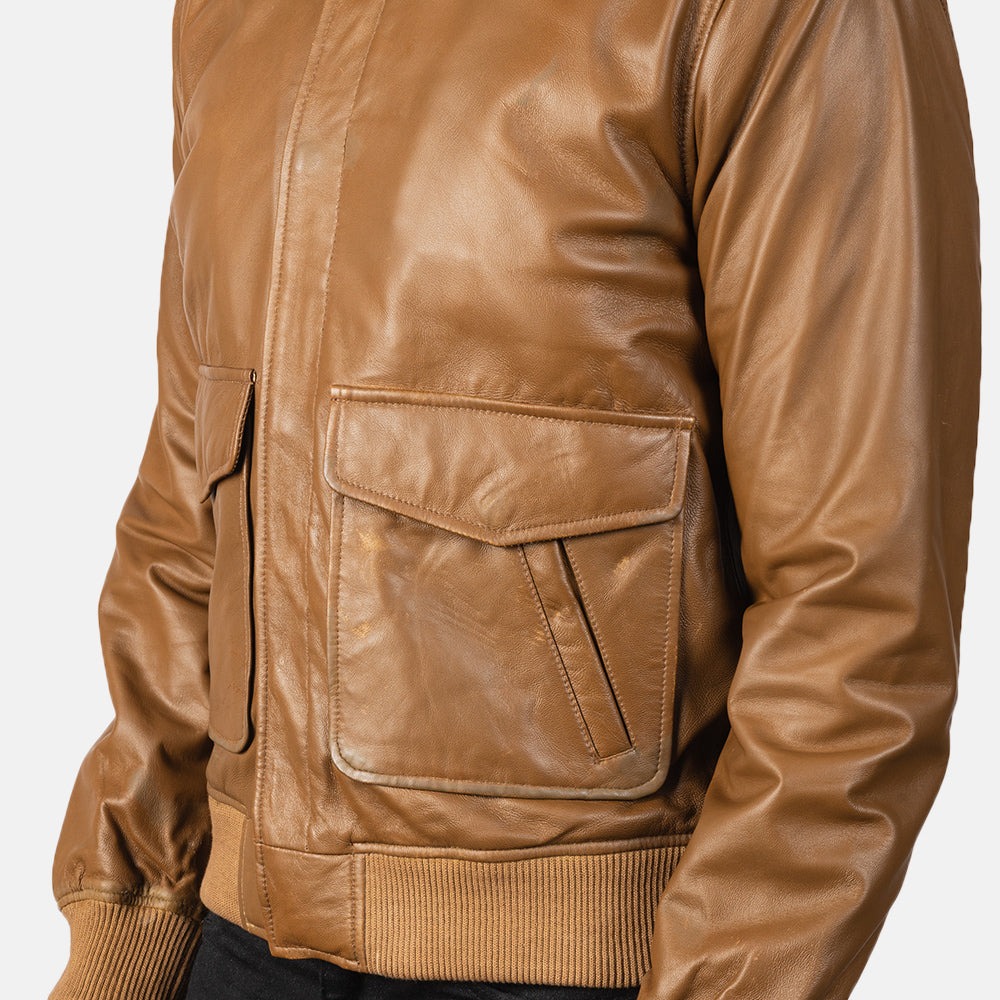 Coffmen Olive Brown A2 Leather Bomber Jacket - Image 6