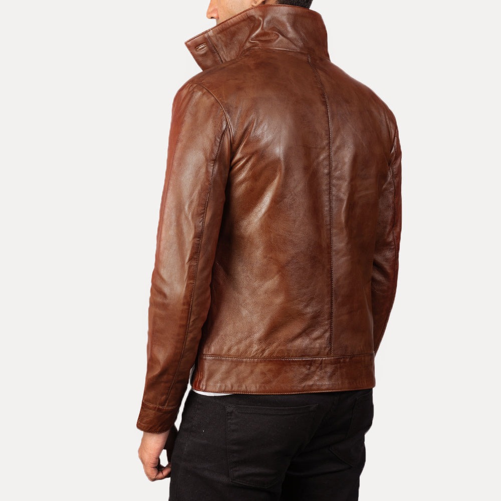 Columbus Brown Leather Bomber Jacket - Image 4