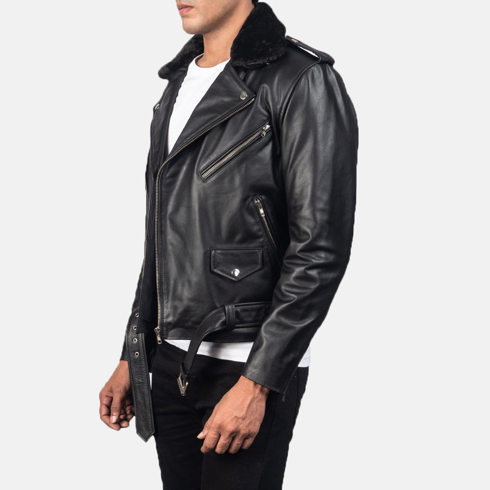 Furton Black Leather Biker Jackets - Image 4