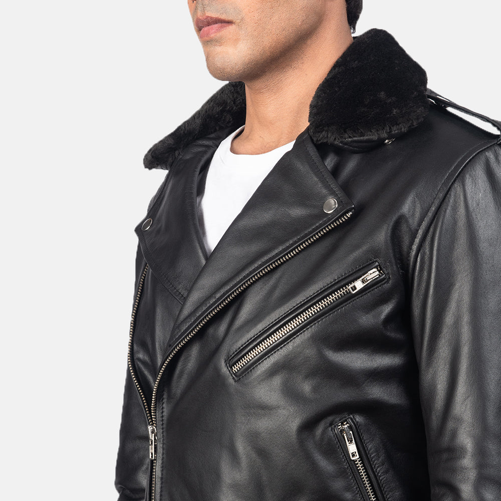 Furton Black Leather Biker Jackets - Image 5