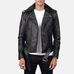 Furton Black Leather Biker Jackets
