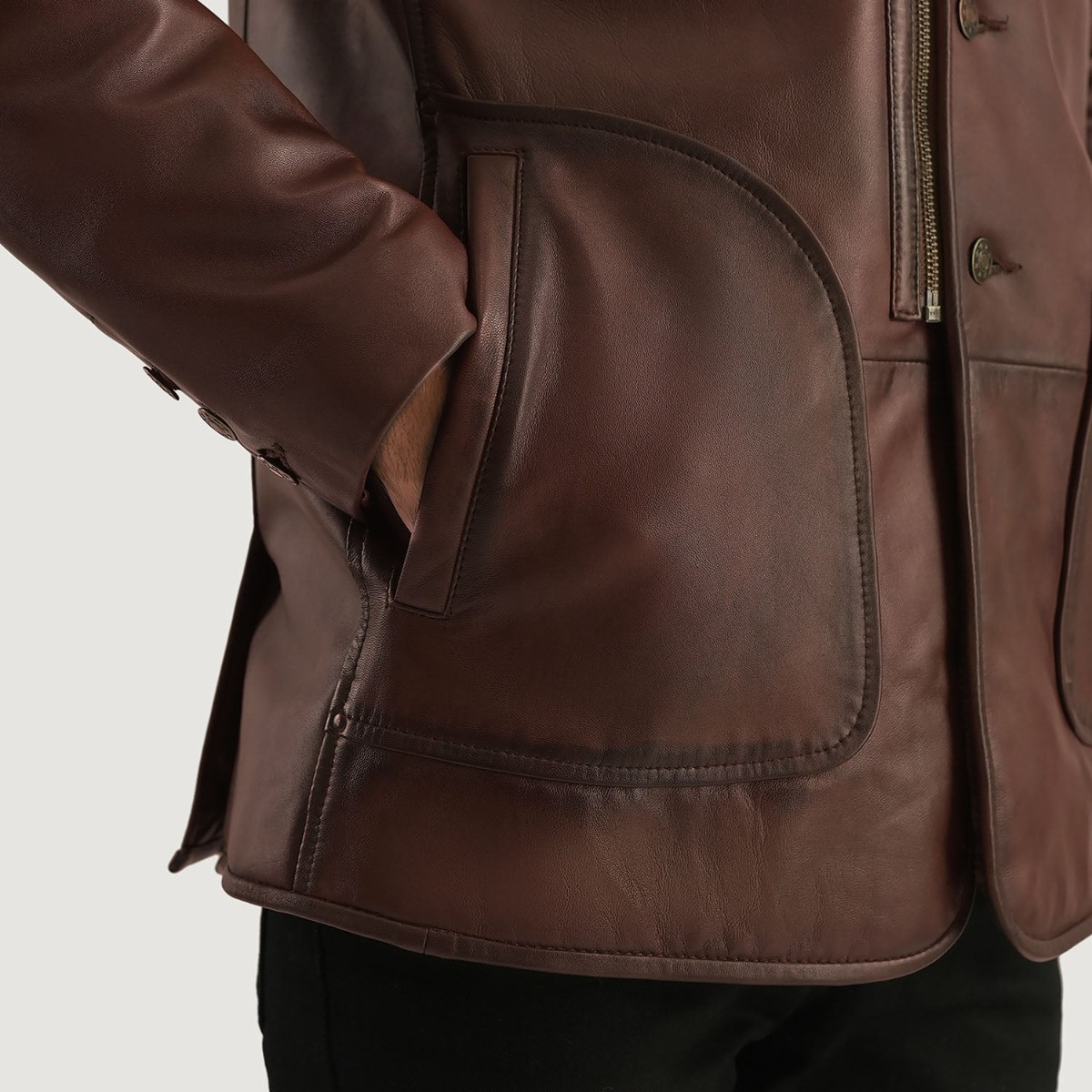 Rocky Brown Fur Leather Coats - Image 6