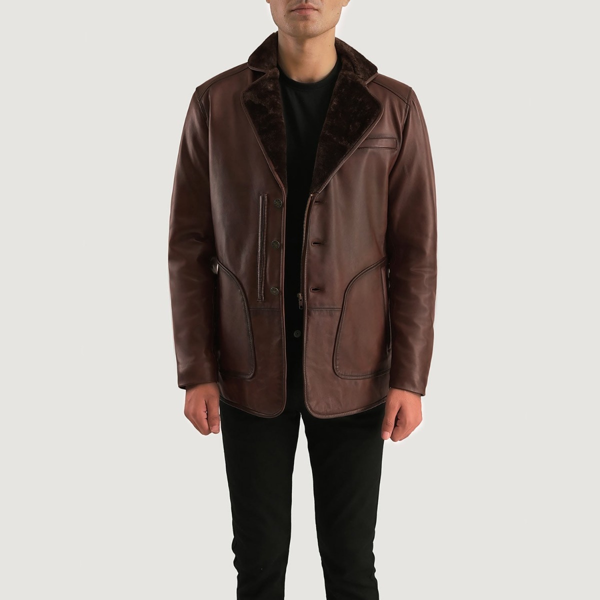 Rocky Brown Fur Leather Coats