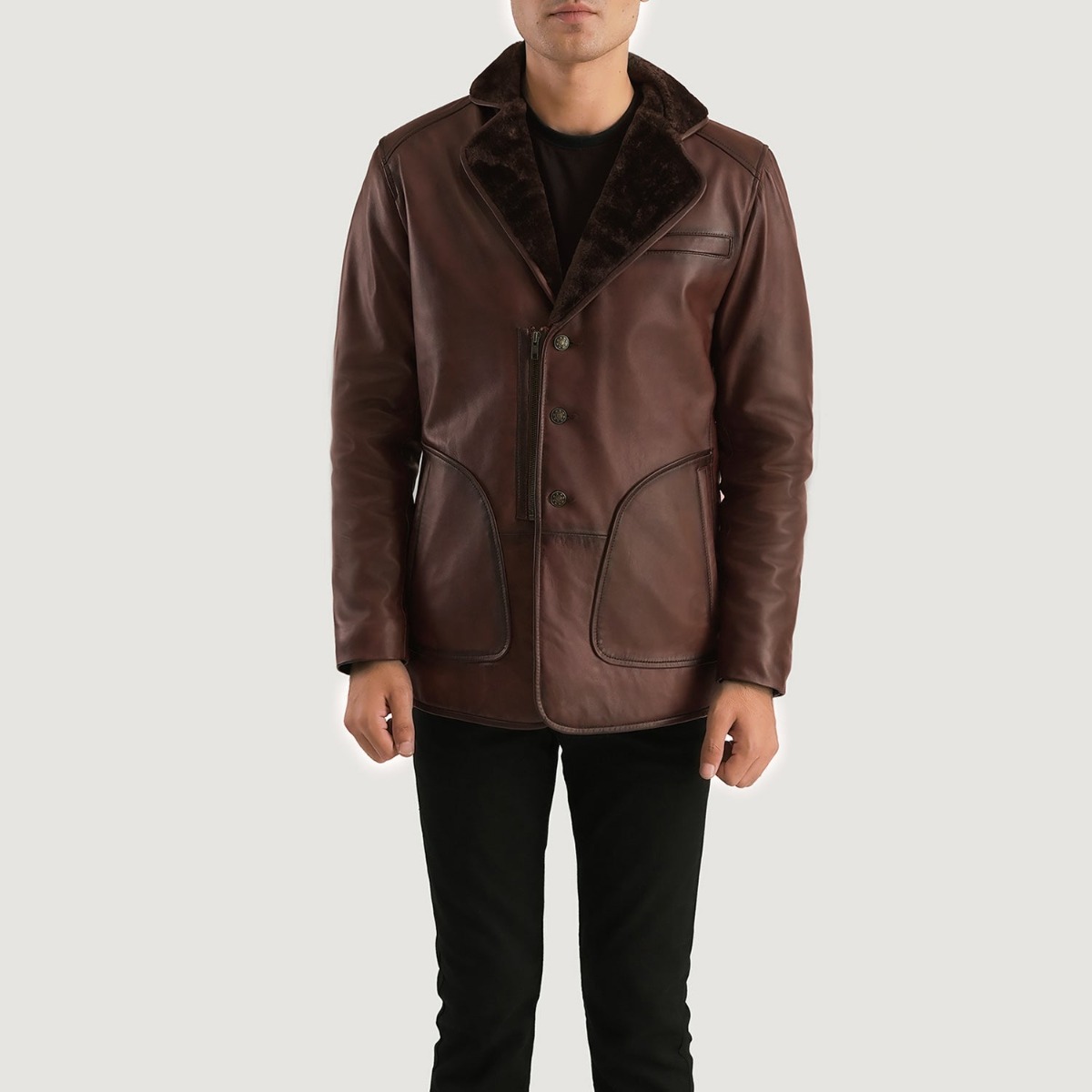 Rocky Brown Fur Leather Coats - Image 2