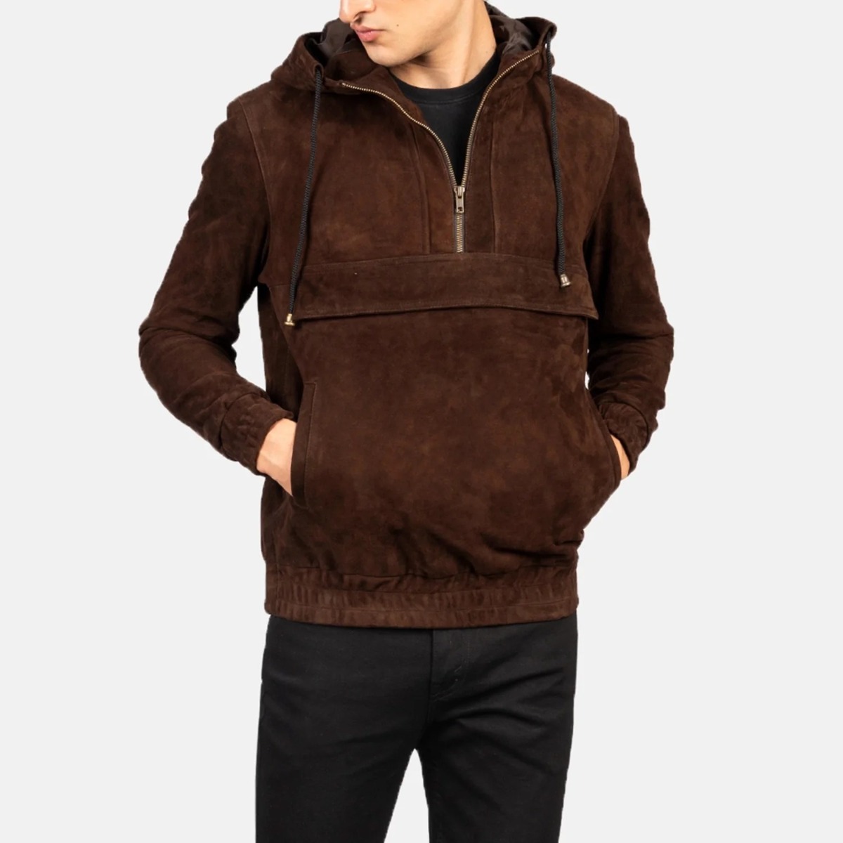 Kenton Hooded Mocha Suede Pullover Jacket - Image 6