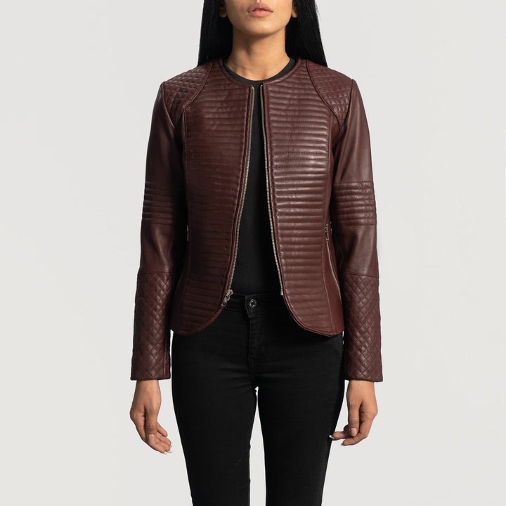 Nexi Quilted Maroon Leather Jackets - Image 6