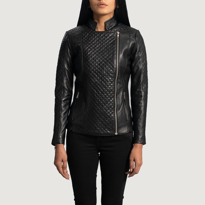 Orient Grain Quilted Black Leather Biker Jackets - Image 2