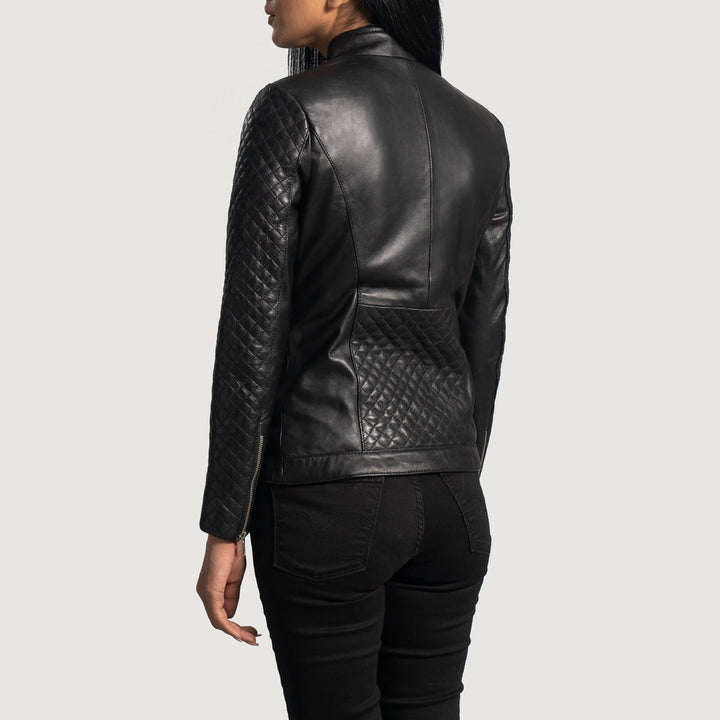 Orient Grain Quilted Black Leather Biker Jackets - Image 7