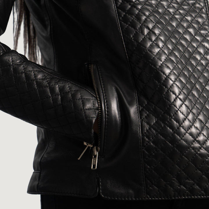 Orient Grain Quilted Black Leather Biker Jackets - Image 6