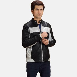 Randolf Silver Black Leather Biker Jackets