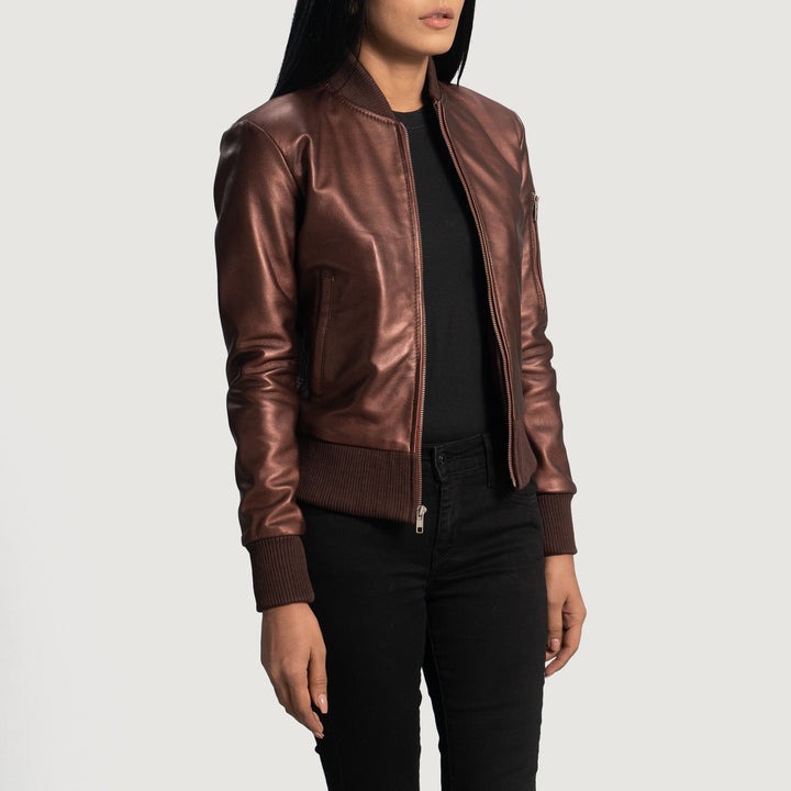 Reida Maroon Leather Bomber Jackets - Image 3