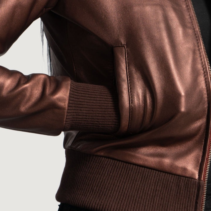 Reida Maroon Leather Bomber Jacket - Image 3