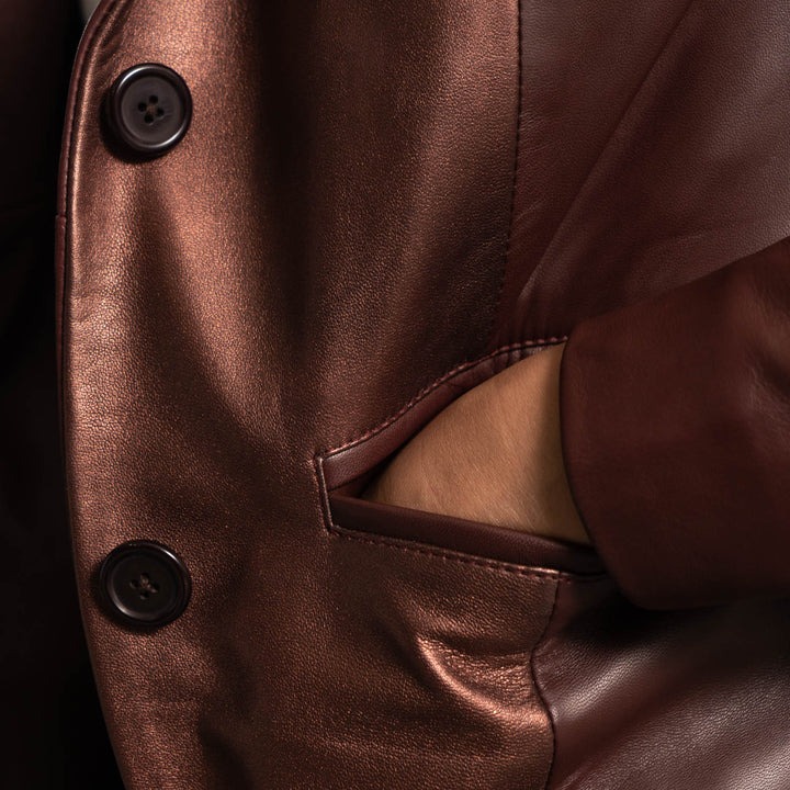 Ruby Metallic Maroon Leather Blazers - Image 7