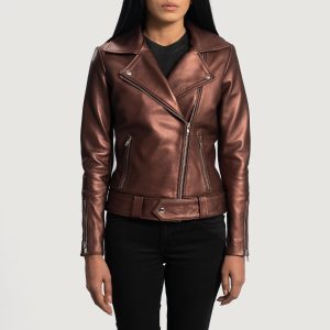 Rumy Maroon Leather Biker Jackets