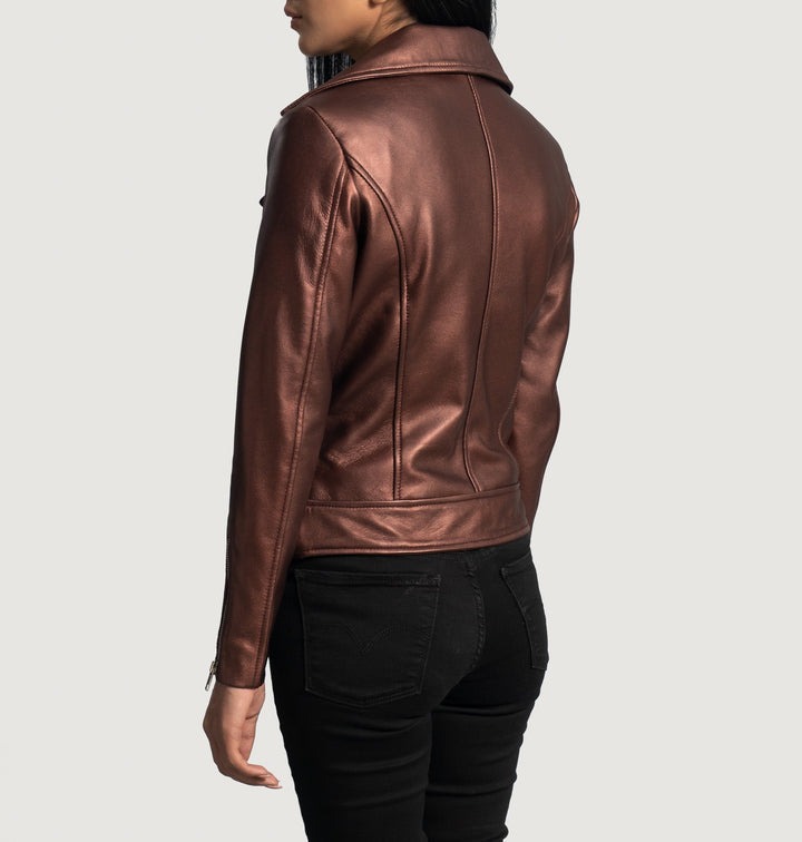 Rumy Maroon Leather Biker Jackets - Image 3