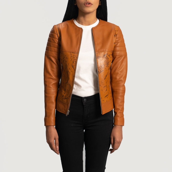 Sandy Tan Dye Leather Biker Jackets - Image 6