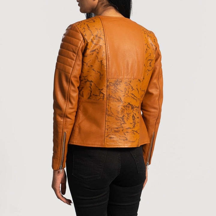 Sandy Tan Dye Leather Biker Jackets - Image 2