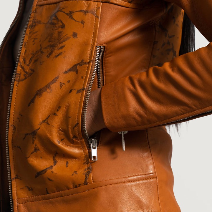 Sandy Tan Dye Leather Biker Jackets - Image 4