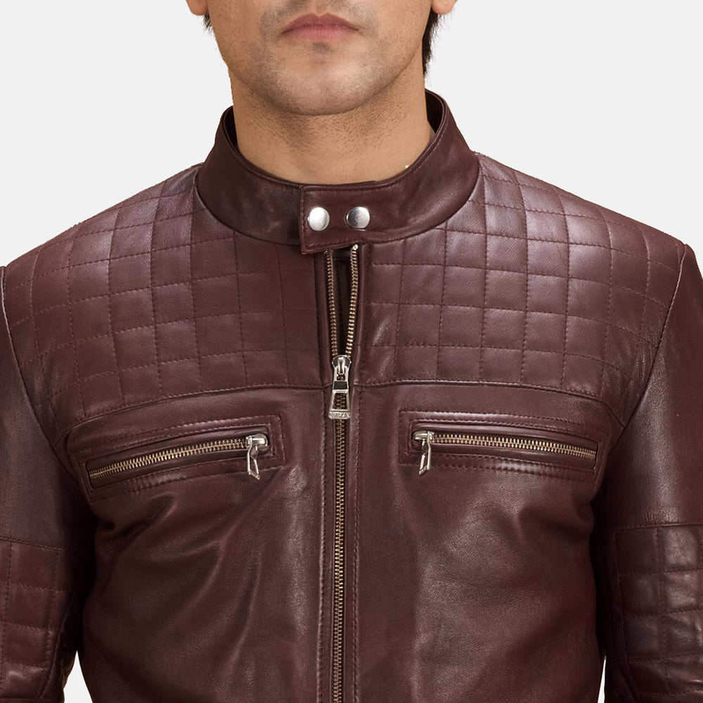 Urbane Quilted Maroon Leather Biker Jackets - Image 6