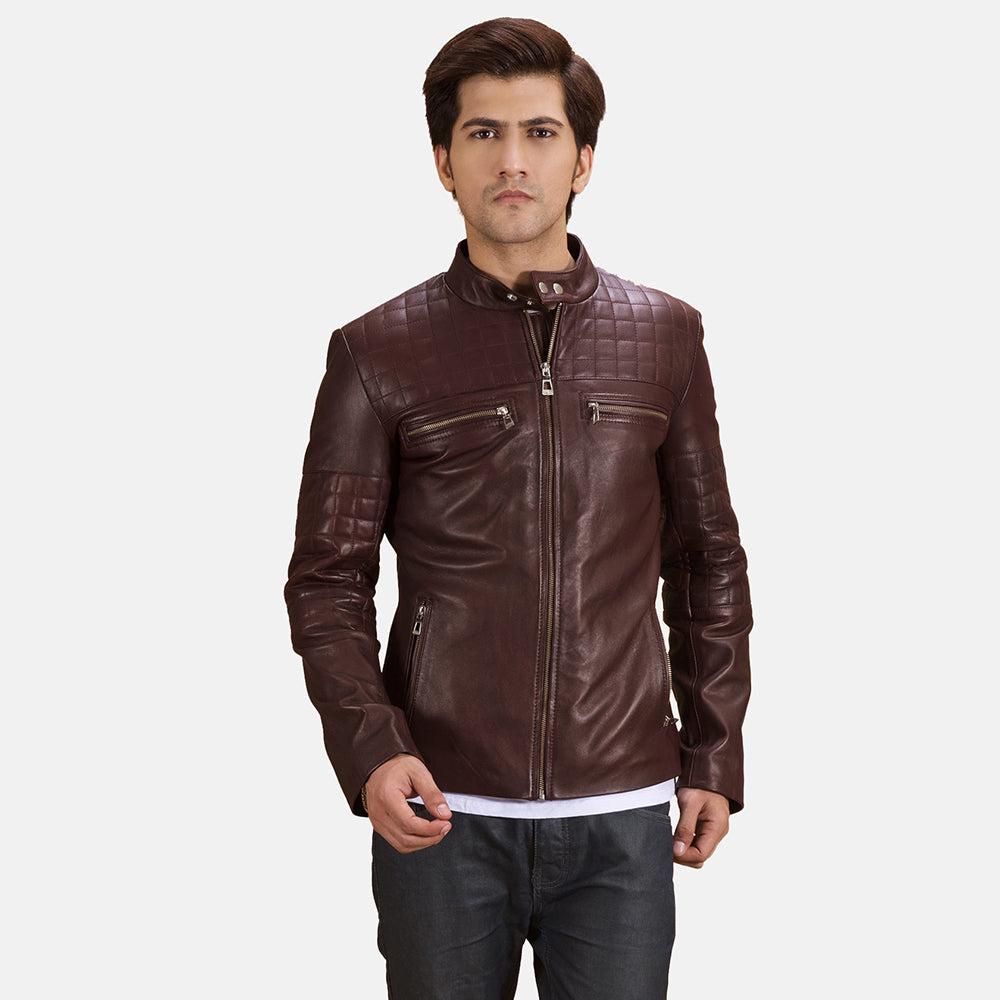 Urbane Quilted Maroon Leather Biker Jackets