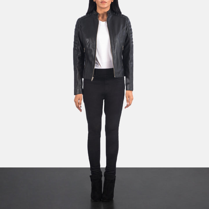Adalyn Quilted Black Leather Biker Jackets - Image 2