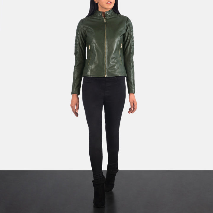 Adalyn Quilted Green Leather Biker Jackets - Image 5