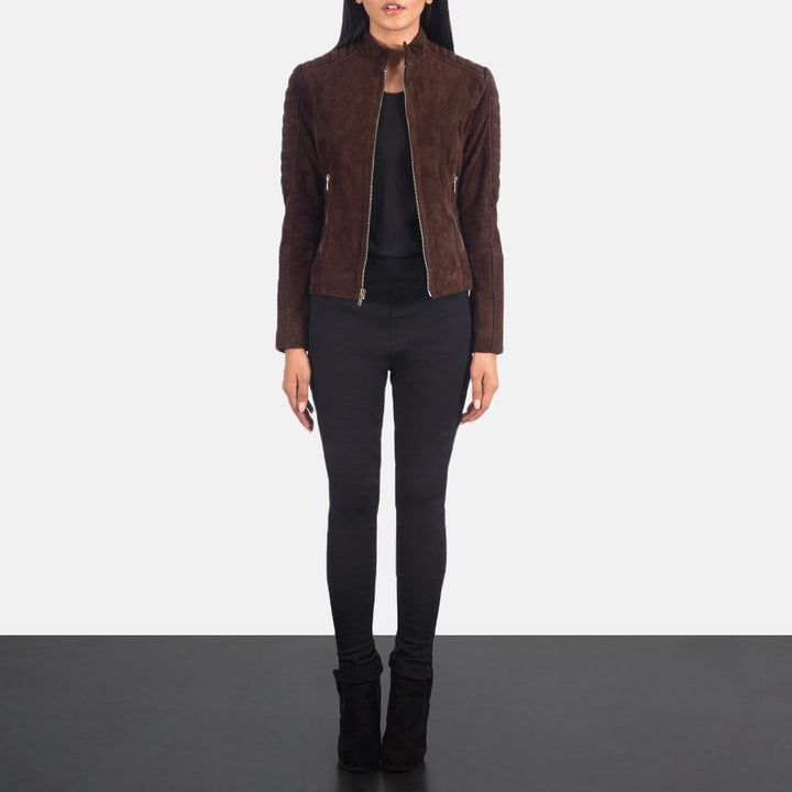 Adalyn Quilted Mocha Suede Biker Jacket - Image 7
