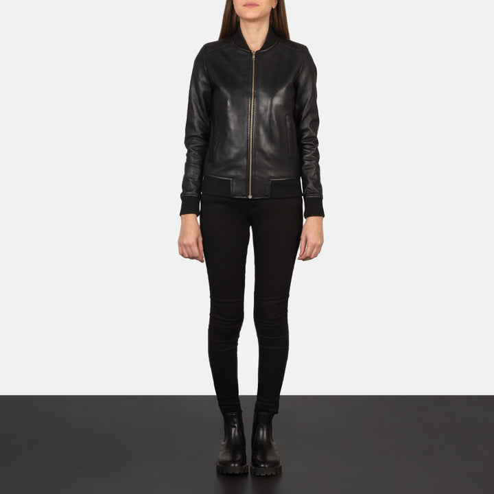 Bliss Black Leather Bomber Jackets - Image 3