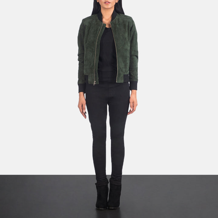 Bliss Green Suede Bomber Jacket - Image 2