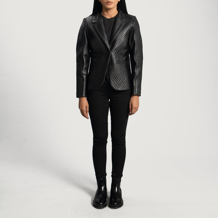 Cora Quilted Black Leather Blazers - Image 6