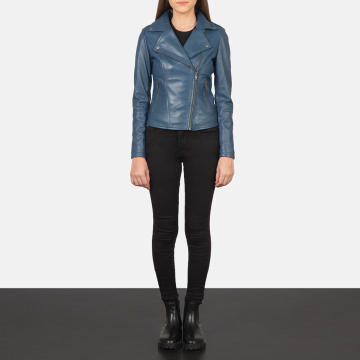 Flashback Blue Leather Biker Jackets - Image 5