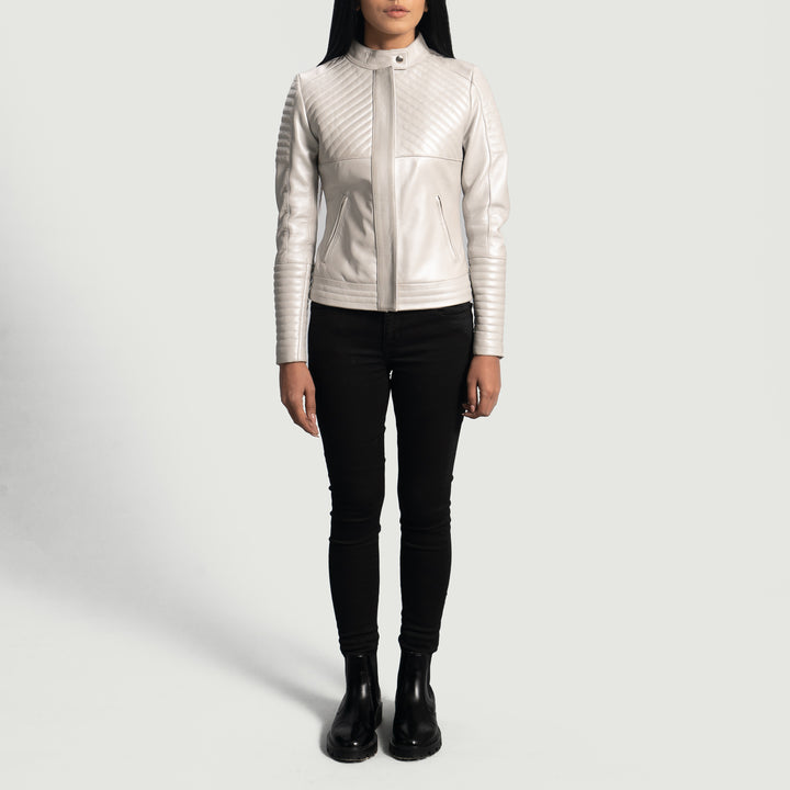 Ice Maiden Silver Quilted Leather Biker Jackets - Image 4