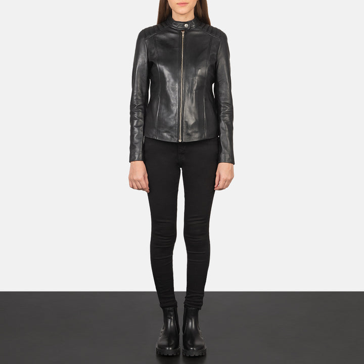 Kelsee Black Leather Biker Jackets - Image 3