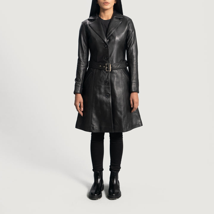 Moonlight Black Leather Trench Coat - Image 6