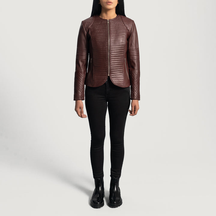 Nexi Quilted Maroon Leather Jackets - Image 2