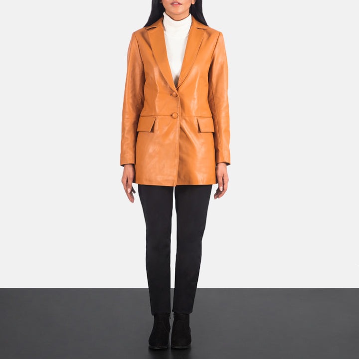 Marilyn Tan Brown Leather Blazers - Image 7