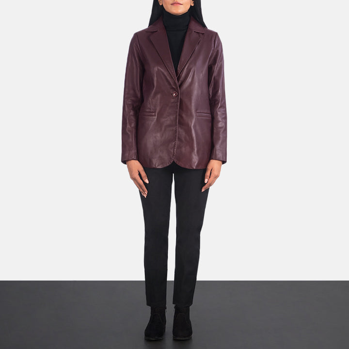 Norma Maroon Leather Blazer - Image 6